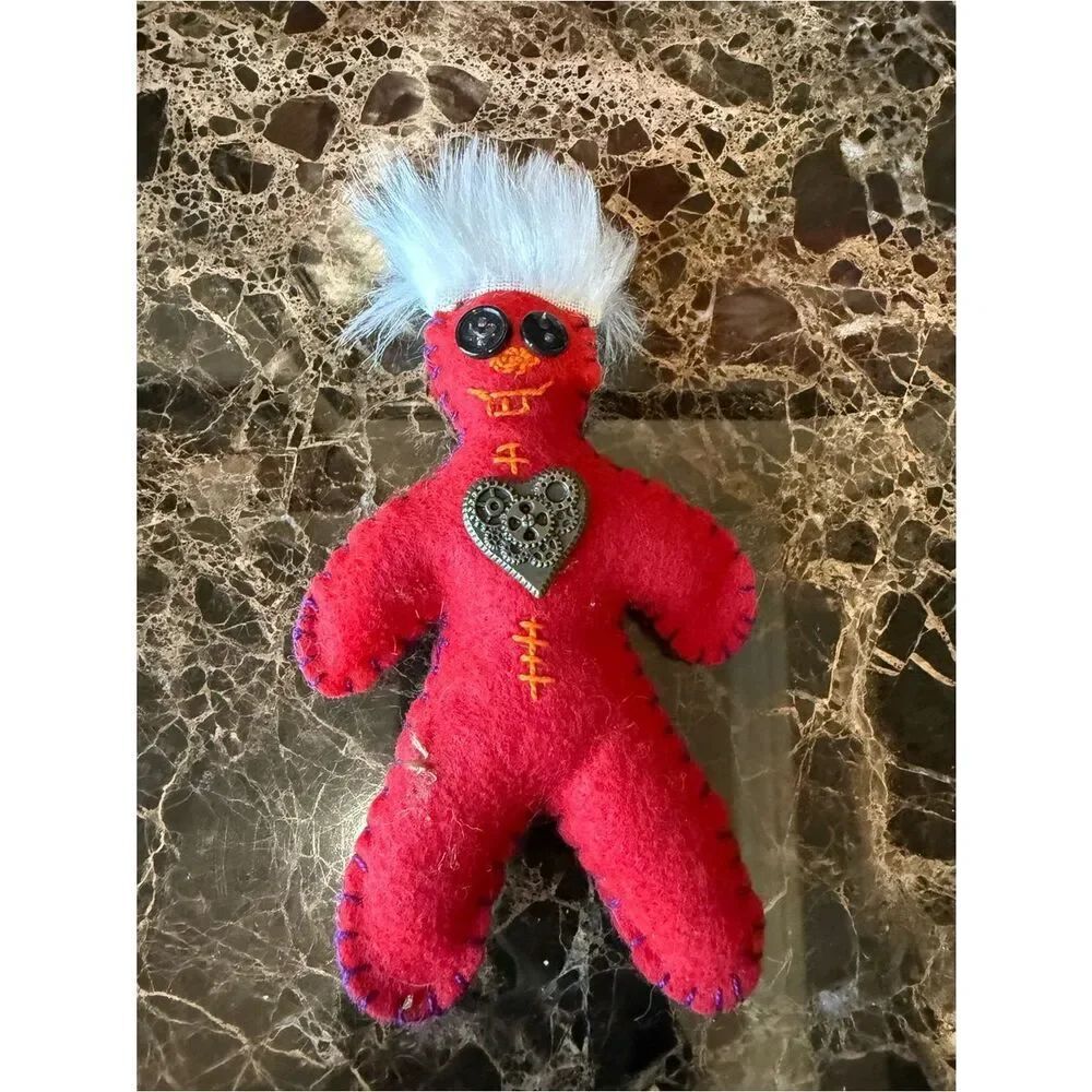 Handmade Red Felt Voodoo Doll with Heart Accent